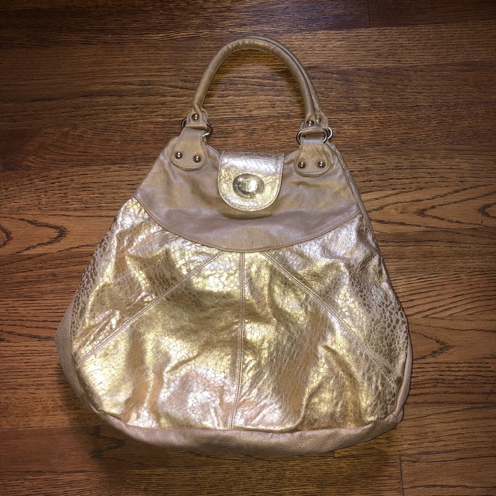 Gold faux leather convertible bag